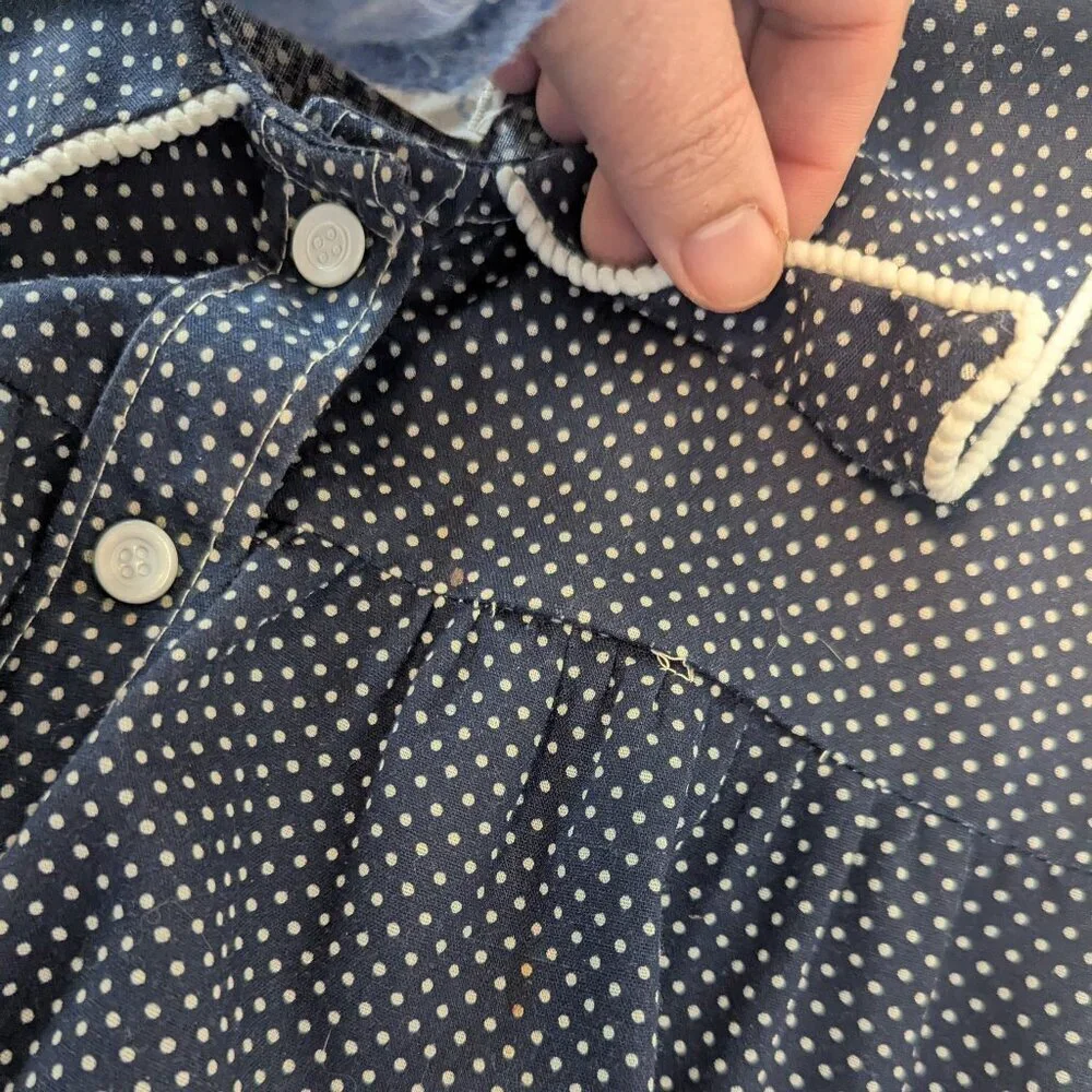 Vintage Polka Dot Embroidered‎ Dress Katz Floral House Smock Snap Button Collar